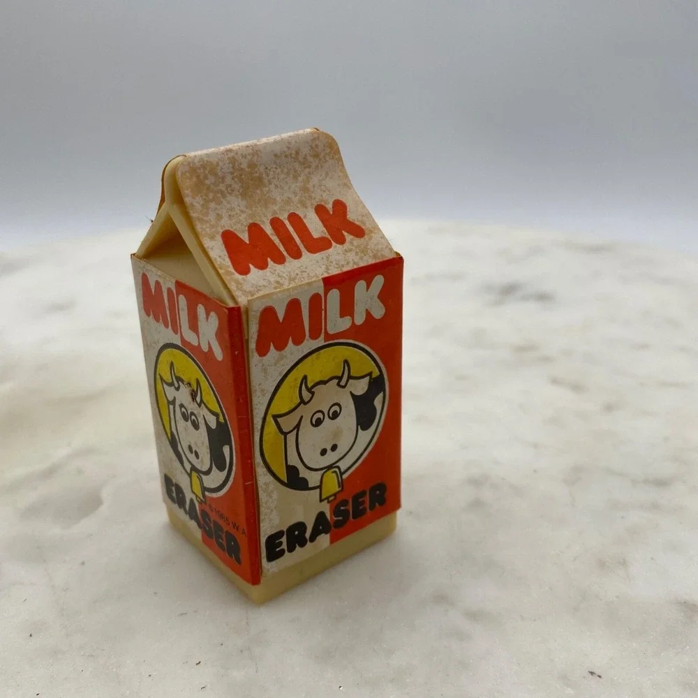 Vintage Orange Juice Carton PENCIL SHARPENER &‎ MILK ERASER 1985 Taiwan Novelty